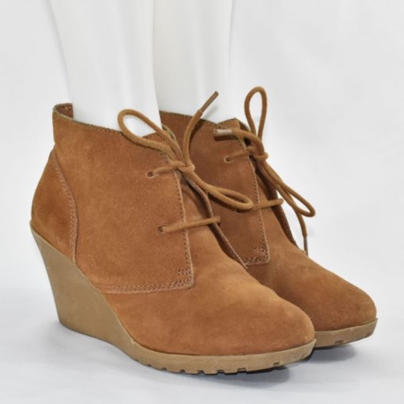 Merona Shoes - Suede Tan Wedge Lace Up Boots Wedges 10